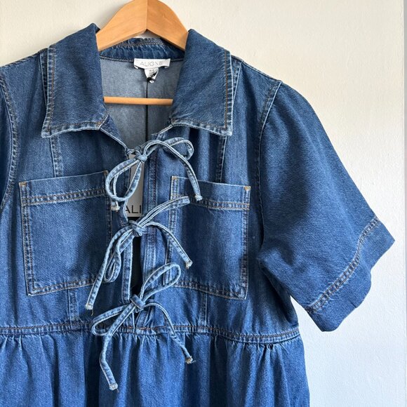 Aligne Effy Tie Front Denim Midi Dress NEW - Picture 3 of 7